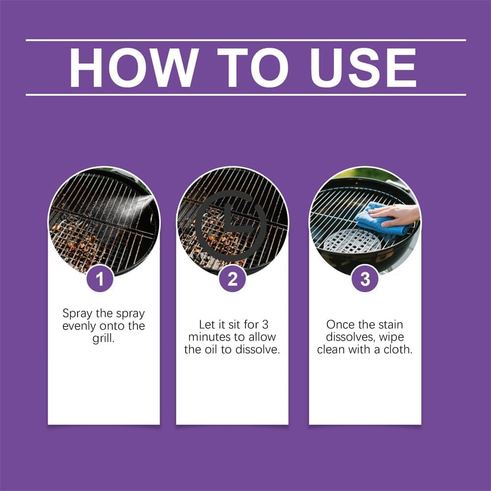 Fast-Acting Heavy-Duty Grill Degreaser Spray, No-stick BBQ Grill Cleaner Spray for Outdoor Grills, Heavy Duty Degreaser Cleaner for Grease, Oil, Burnt Food, Oven, Kitchen (2pc)