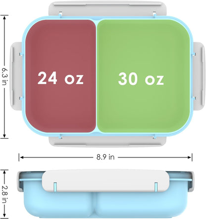 WHALEHOUSE Bento Lunch Box, 1300ML 4 Compartments Meal Prep Container with Utensil, Airtight Food Storage Container with Snap Locking Lids, Microwave/Dishwasher/Freezer Safe, On the Go
