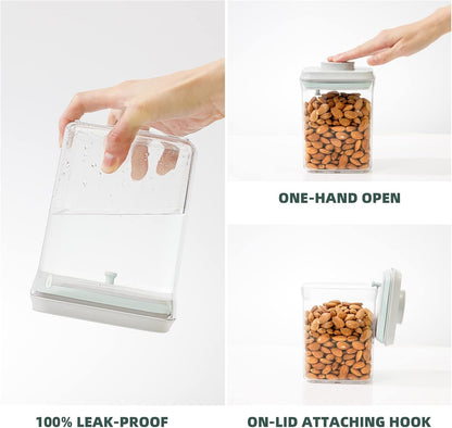 Airtight Food Storage Containers, 4-Piece Set, 1.3-3.5 Qt, Pop-Top Lids | Clear Stackable Pantry Jars for Flour, Sugar, Cereal, Oats, Pasta, Snacks, Baking Ingredients and Small Kitchen Organization
