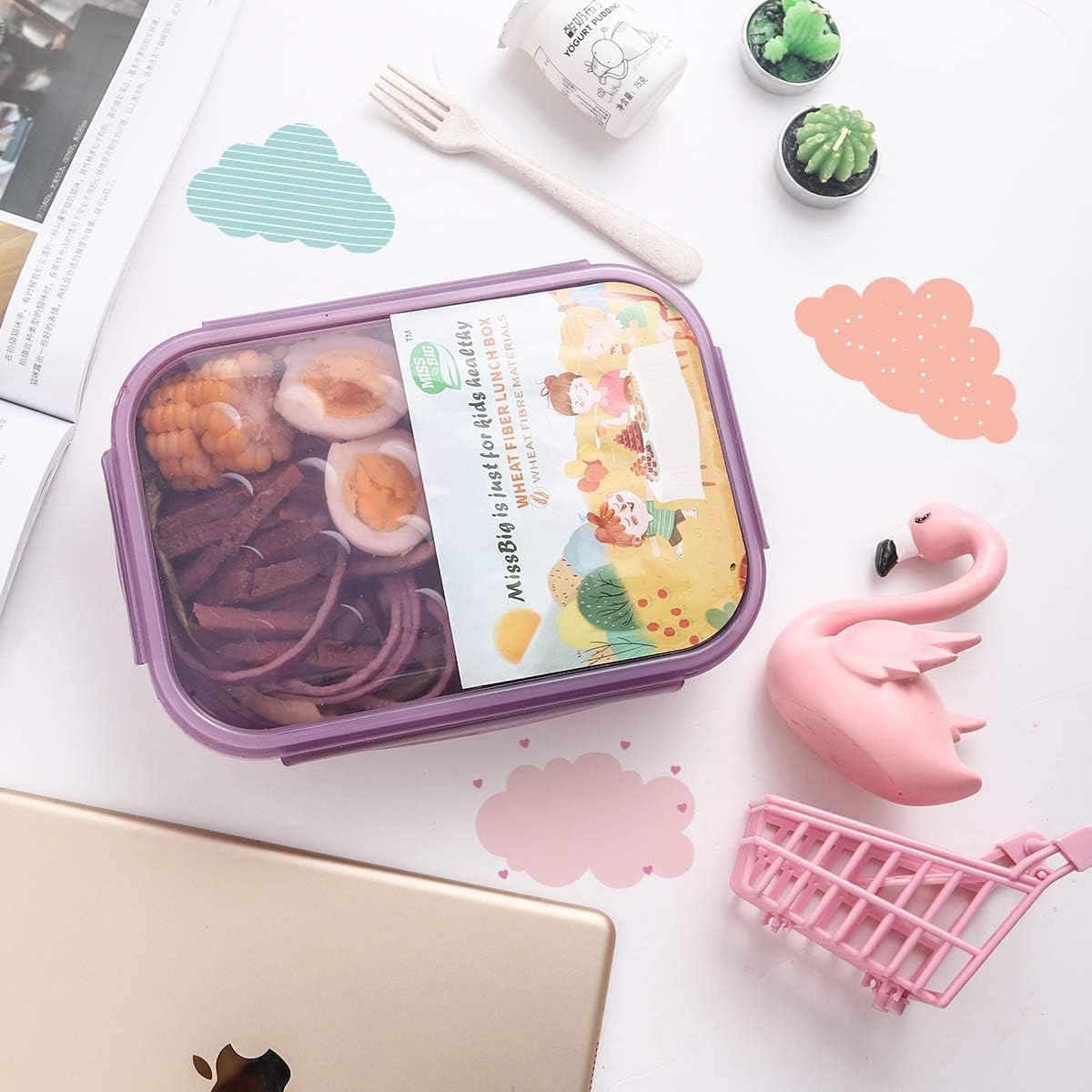 MISS BIG® Bento Box,Bento Box Adult,Lunch Box,Leak Proof Lunch Containers,No BPAs and No Chemical Dyes Bento Lunch Box,Dishwasher and Microwave Safe Lunch Containers for Adults(1900ml Gray)