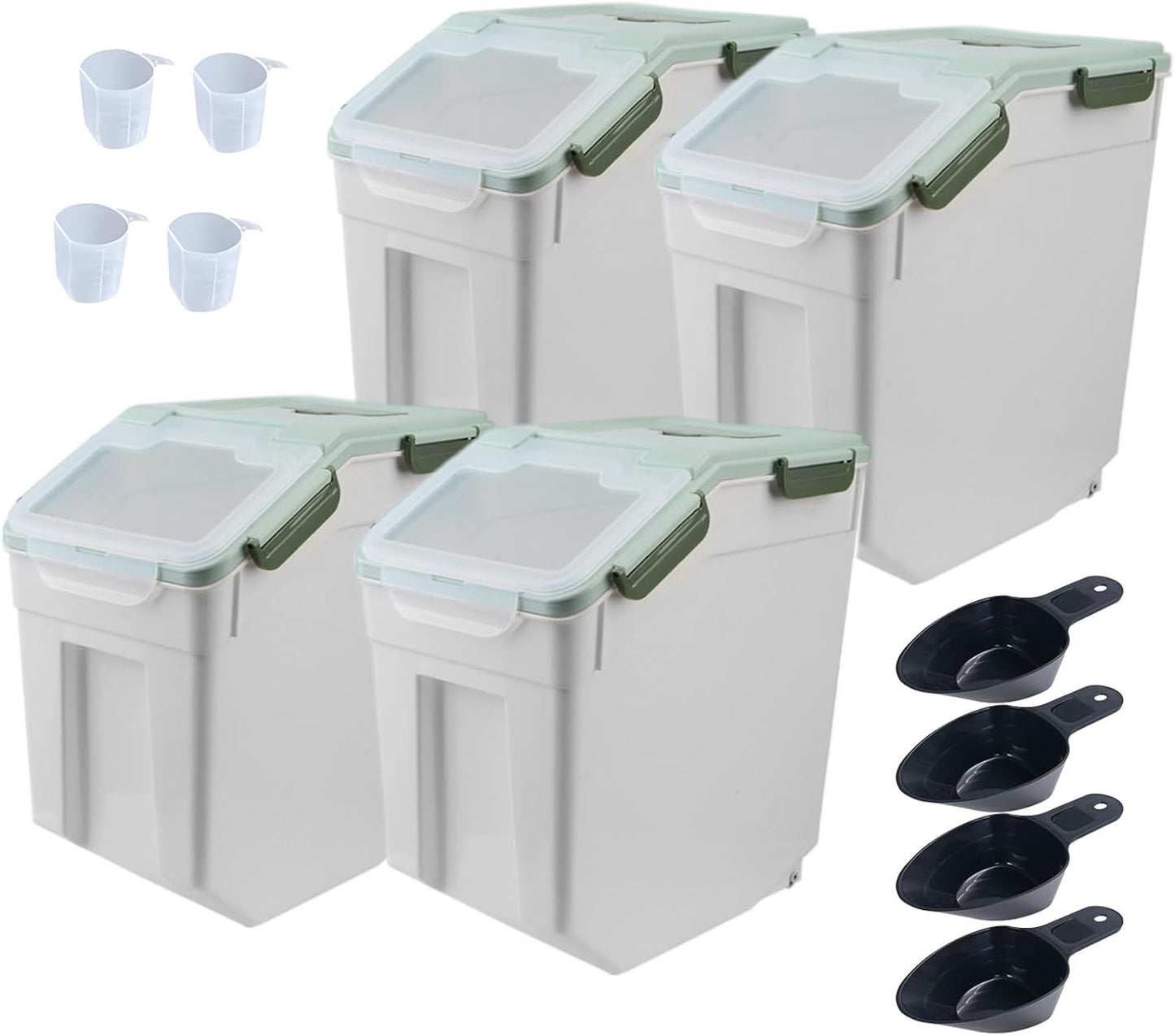 Large Flour Storage Container Bin 25lb, 2Pack Airtight Rice Storage Containers with Wheels Seal Locking Lid, BPA Free with Measuring Cup&Scoop for Flour, Rice, Grain(Green)