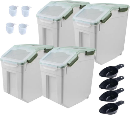 Large Flour Storage Container Bin 25lb, 2Pack Airtight Rice Storage Containers with Wheels Seal Locking Lid, BPA Free with Measuring Cup&Scoop for Flour, Rice, Grain(Green)
