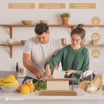 Bamboo Tofu Press by Ryevalley – Vegan Bamboo Tofu Press for Fast Water Removal from Silken, Soft & Organic Extra Firm Tofu. Eco-Friendly, BPA-Free, Durable.Perfect for High Protein Marinated Tofu