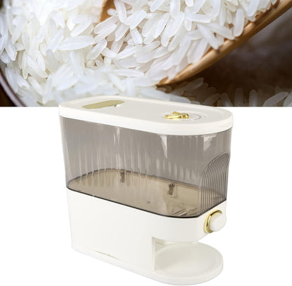 Rice and Grain Storage Container, Clear Rice Dispenser, Food Storage Container with Measuring Cup, Button Operation Dry Food Storage Box Rice Bucket for Cereal, Grain, Beans(L)