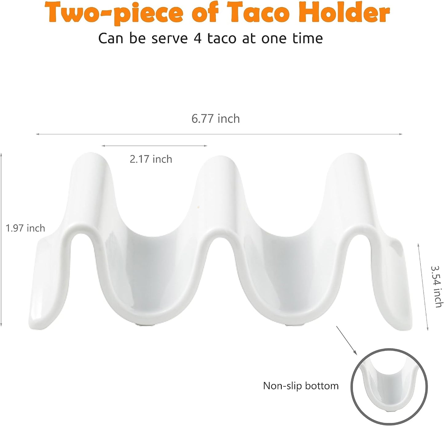 Taco Holders Set of 2, Porcelain Large Taco Tray with Handles, Reusable and Stackable Taco Plates, Perfect for Burritos and Tortillas Holder Handles, Oven & Microwave Safe