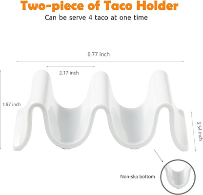 Taco Holders Set of 2, Porcelain Large Taco Tray with Handles, Reusable and Stackable Taco Plates, Perfect for Burritos and Tortillas Holder Handles, Oven & Microwave Safe