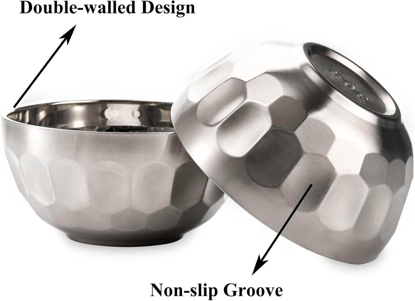 Okllen 6 Pack 18/8 Stainless Steel Snack & Soup Bowls, 15 Oz Non-slip Double-walled Insulated Set
