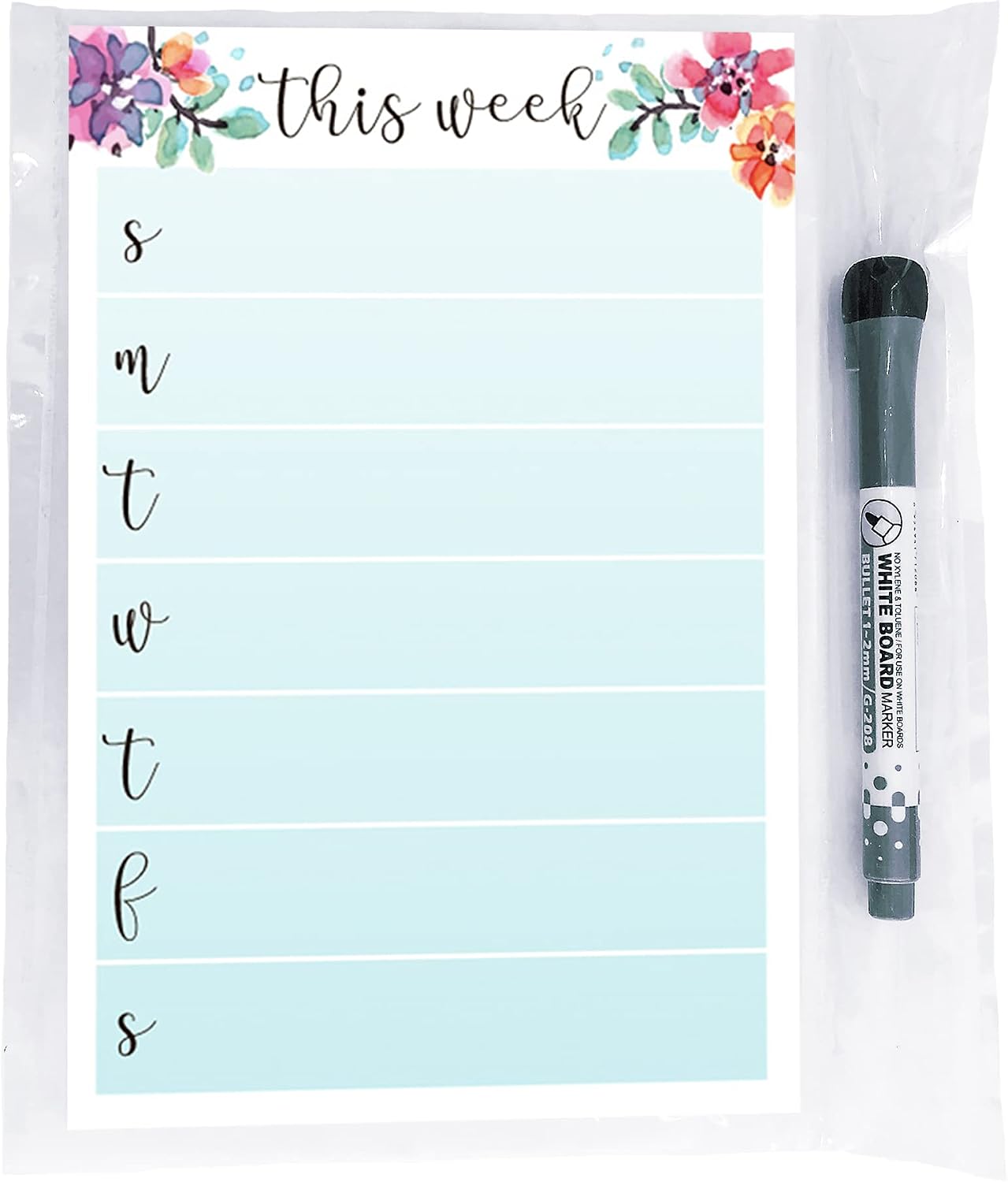 Dry Erase Weekly Calendar Planner Sticker Decal | Removable & Reusable | Magnetic Fine-Tip Marker Included (6 x 9 inches, White)