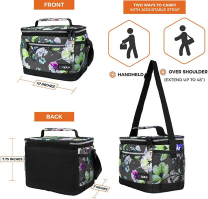 opux Insulated Lunch Box Men Women, Lunch Bag for Work School, Leakproof Soft Cooler Tote Adult, Large Lunch Pail Kids Boys Girls, Picnic Beach Food Bag with Shoulder Strap, Purple Floral