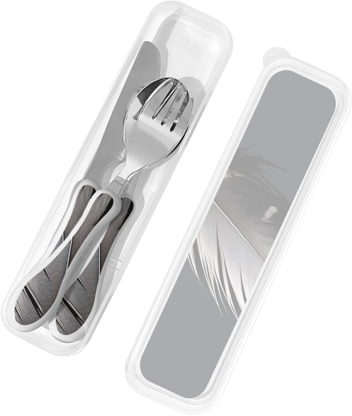 3-Piece Kids Silverware Set With Storage Case, Stainless Steel Reusable Children Safe Knife Spoon Fork Set Black And White Grid Children Flatware Set For Kids Lunch Box