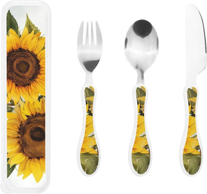 3-Piece Kids Silverware Set With Storage Case, Stainless Steel Reusable Children Safe Knife Spoon Fork Set Alpaca Cactus Children Flatware Set For Kids Lunch Box