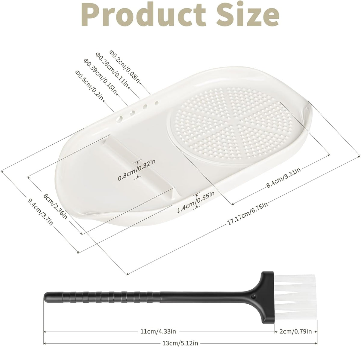 WhiteRhino 4 in 1 Ceramic Garlic Grater with Egg Cracker,Spoon Rest and Herb Stripper, Ginger Grater Plate for Grinding Wasabi Fruits Vegetables Ginger Garlic Cheese(6.76inx3.7in)
