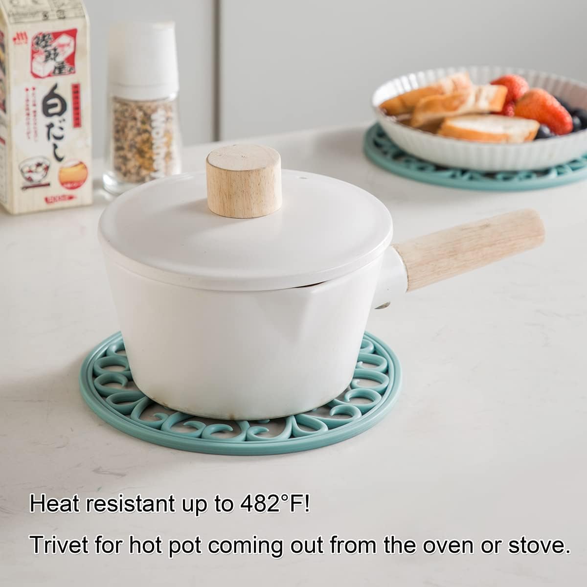Silicone Trivet Mat - Hot Pot Holder Hot Pads for Table & Countertop - Teapot Trivet Kitchen Trivets - Non-Slip & Heat Resistant Modern Kitchen Hot Pads for Pots & Hot Dish Navy Blue Trivet Set of 3