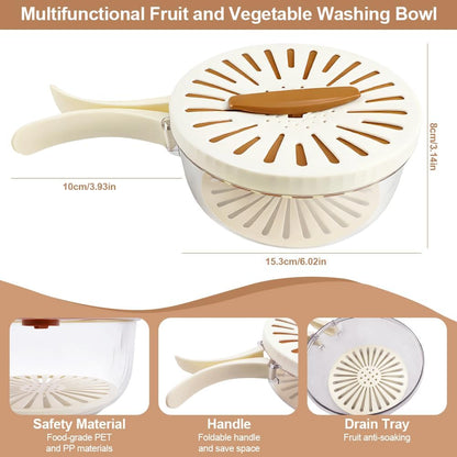 Multifunctional Fruit Washing Bowl, Berry Washing Bowl,Foldable Handle Fruit Strainer Container with Lid, Kitchen Colanders & Food Strainers, Suitable for Washing Fruits and Vegetables