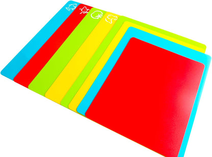 Flexible Cutting Board mats, Plastic Cutting Boards for Kitchen Cooking, Cutting board sheets for Meat and Vegetables, Dishwasher Safe Set of 4Pcs