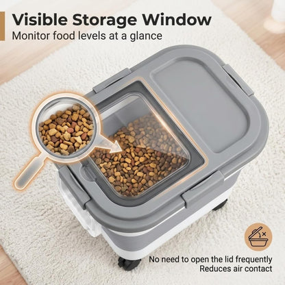 Collapsible Pet Food Storage Container, Airtight Dry Kibble Container with Detachable Wheels and Handle Storage Bin, Foldable Dog Cat Food Holder for Pantry Organization, 22-24 lbs