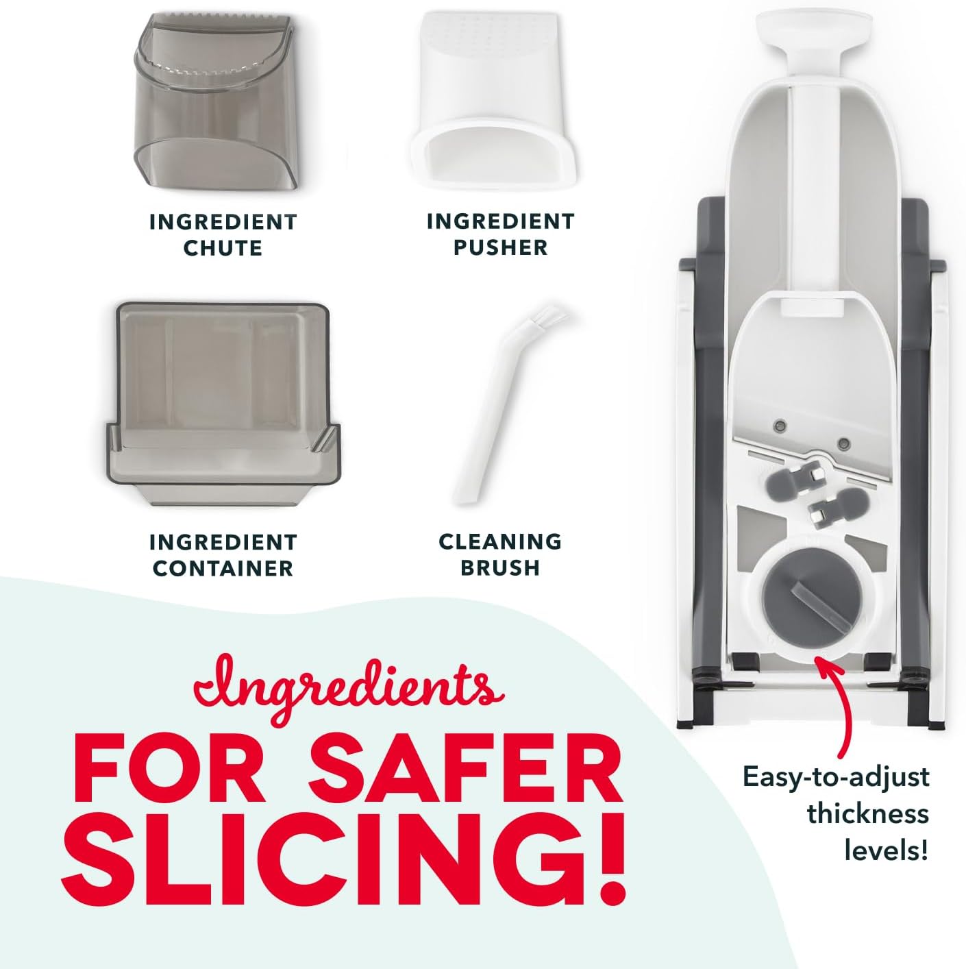 Dash Safe Slice® Mandoline - Compact, Foldable Food Slicer - Slice, Dice, Julienne & More - Perfect for Quick Food Prep - Recipe Guide Included - Cool Grey