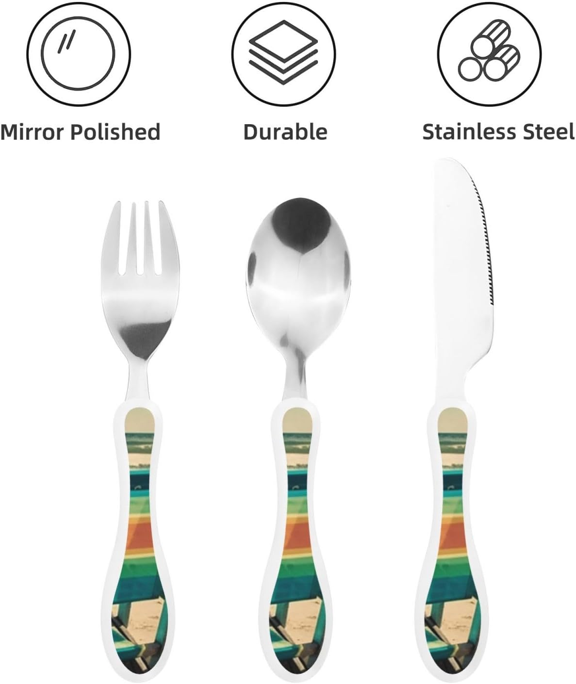 3-Piece Kids Silverware Set With Storage Case, Stainless Steel Reusable Children Safe Knife Spoon Fork Set Beach House Children Flatware Set For Kids Lunch Box