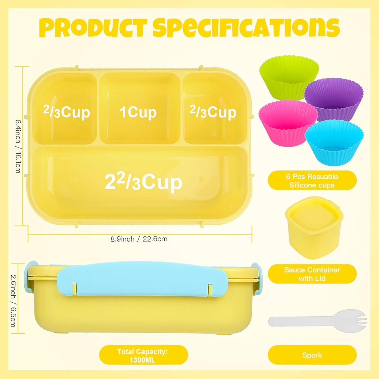 MaMix Bento Box Adult Lunch Box, Lunch Box Kids, Lunch Containers for Adults/Kids/Students,1300ML-4 Compartment Bento Box (purple)