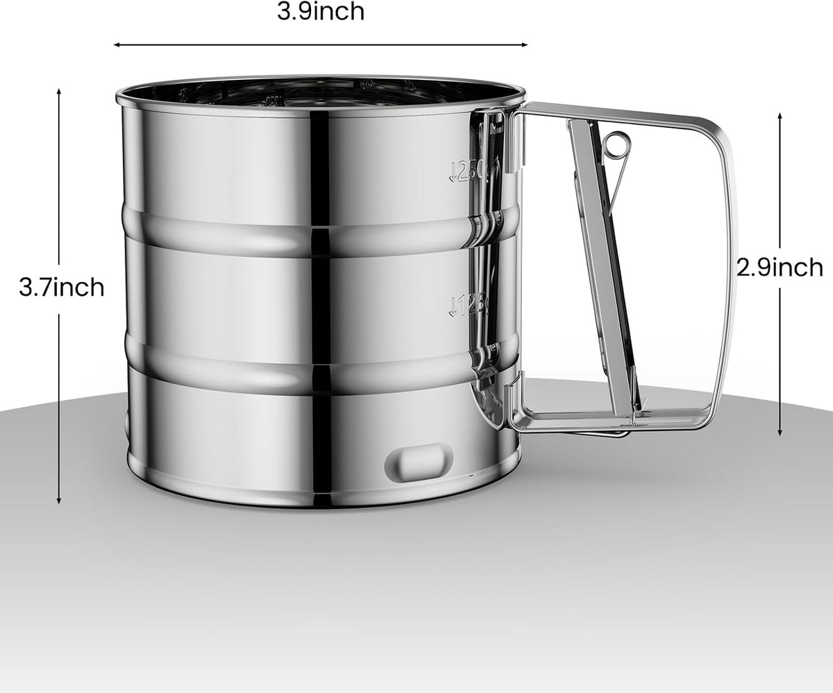 Omesata Flour Sifter 3 Cup for Baking, Crank Sifter Sieve Baker Dusting