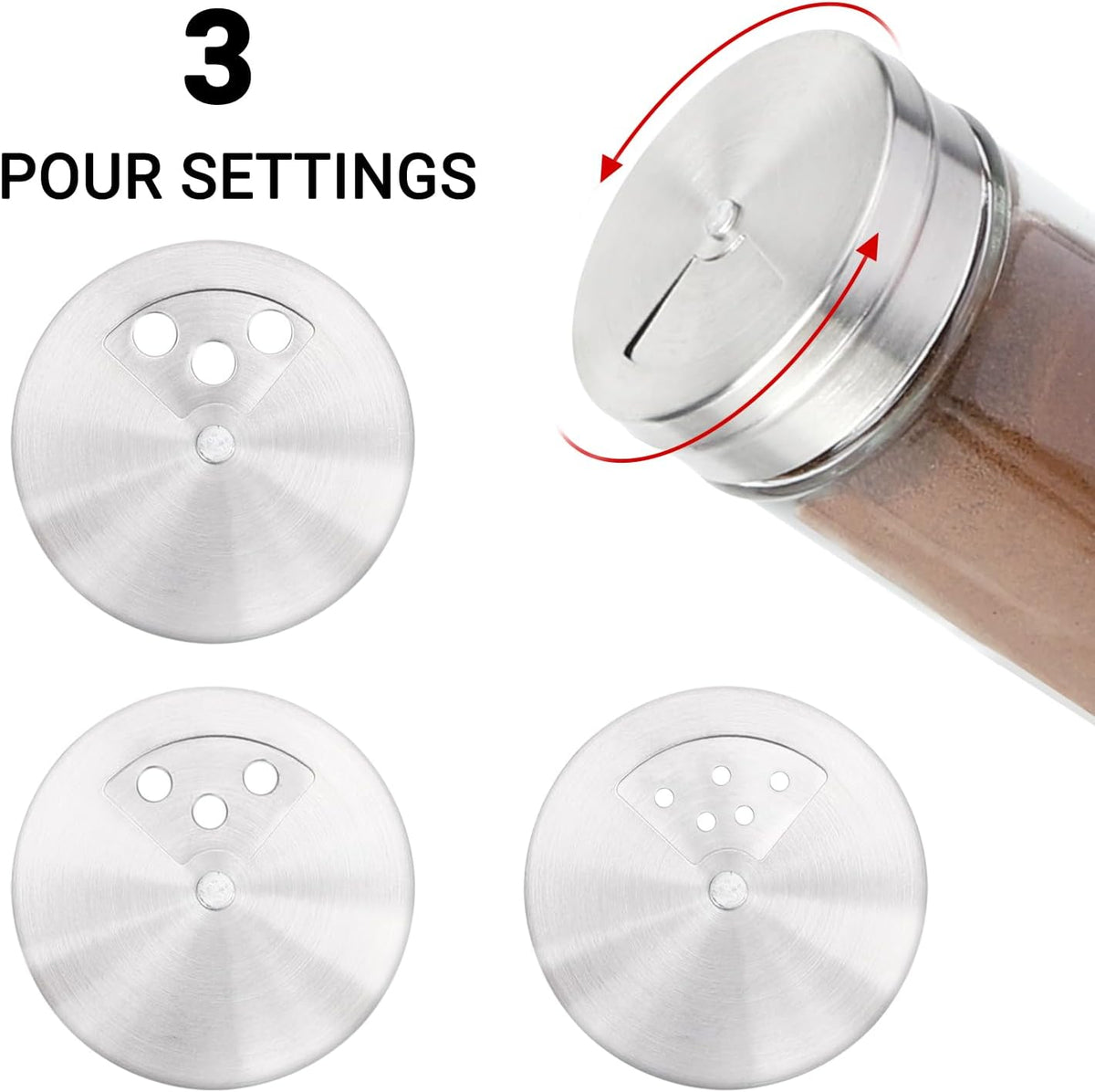 Segarty Spice Jars, 3 oz Spice Bottles with Shaker Lids, Glass Empty Seasoning Containers with Adjustable Pour Holes for Kitchen Spice Storage Stainless Steel Flow Top Salt and Pepper Shakers