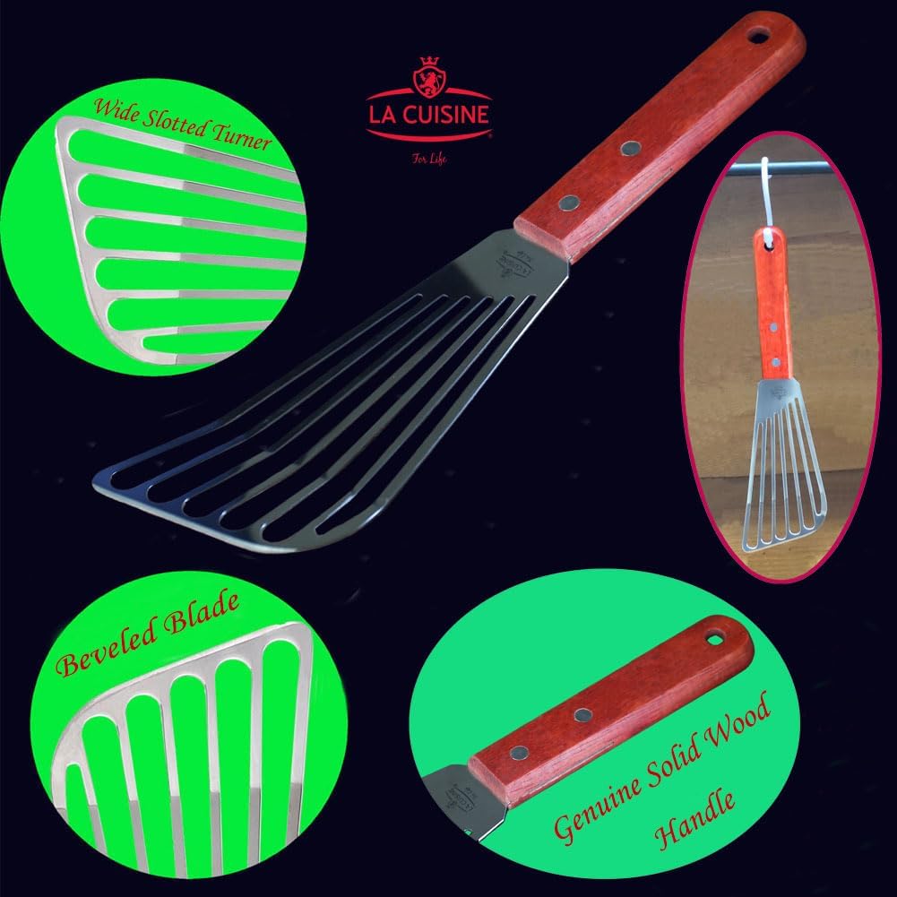 La Cuisine Extra‑Wide Stainless Steel Spatula with Wooden Handle, Heavy‑Duty 5x6" Burger Turner for BBQ, Flat Top Griddle, Blackstone Grill & Smash Burgers