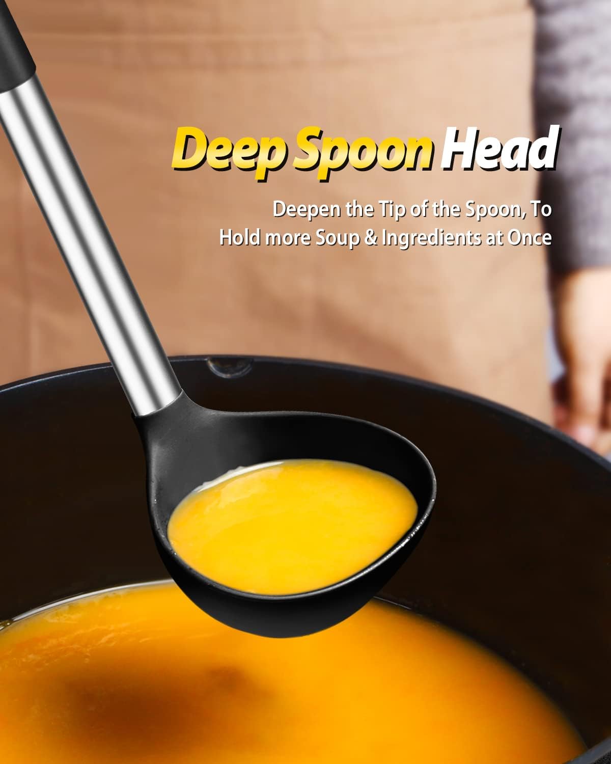 BUNDLEPRO Silicone Soup Ladle and Pasta Spoon Set, 2 Pack, Gray
