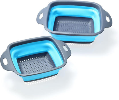 ANIS・KEBBR Foldable Silicone Colander 2 Pack Collapsible Kitchen Drain Basket for Pasta Fruits Veggies