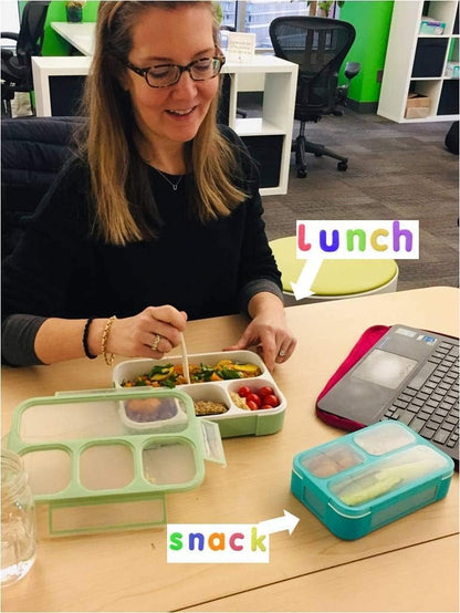 Bento Lunch Box for Kids or Adults, Snack Containers for Boys, Girls, School Daycare Work, 3 Divided Compartments Meal Planning Portion Control, BPA-Free Boxes, Utensils | Blue Purple 2 pack