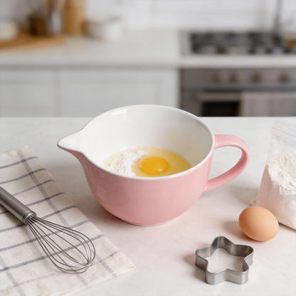 Gaolinci Simple Solid Color Kitchen Ceramic Mixing Bowl, 1 Quart Large Bowl, with Pouring Spout and Handle
