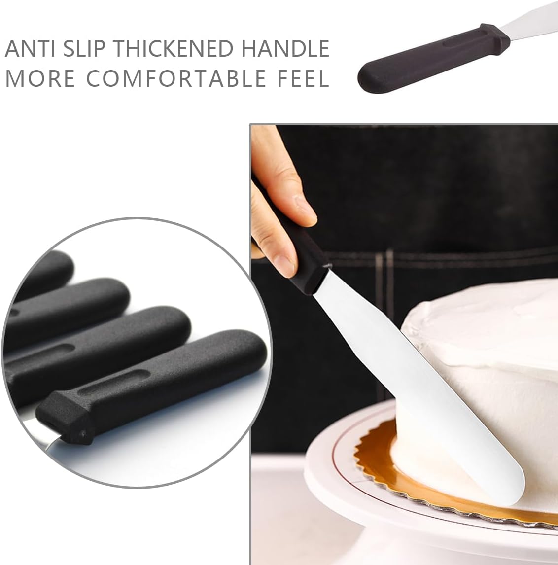 Offset Spatula,Black Stainless Steel Offset Spatula (2 Pack,6in+8in Curved)