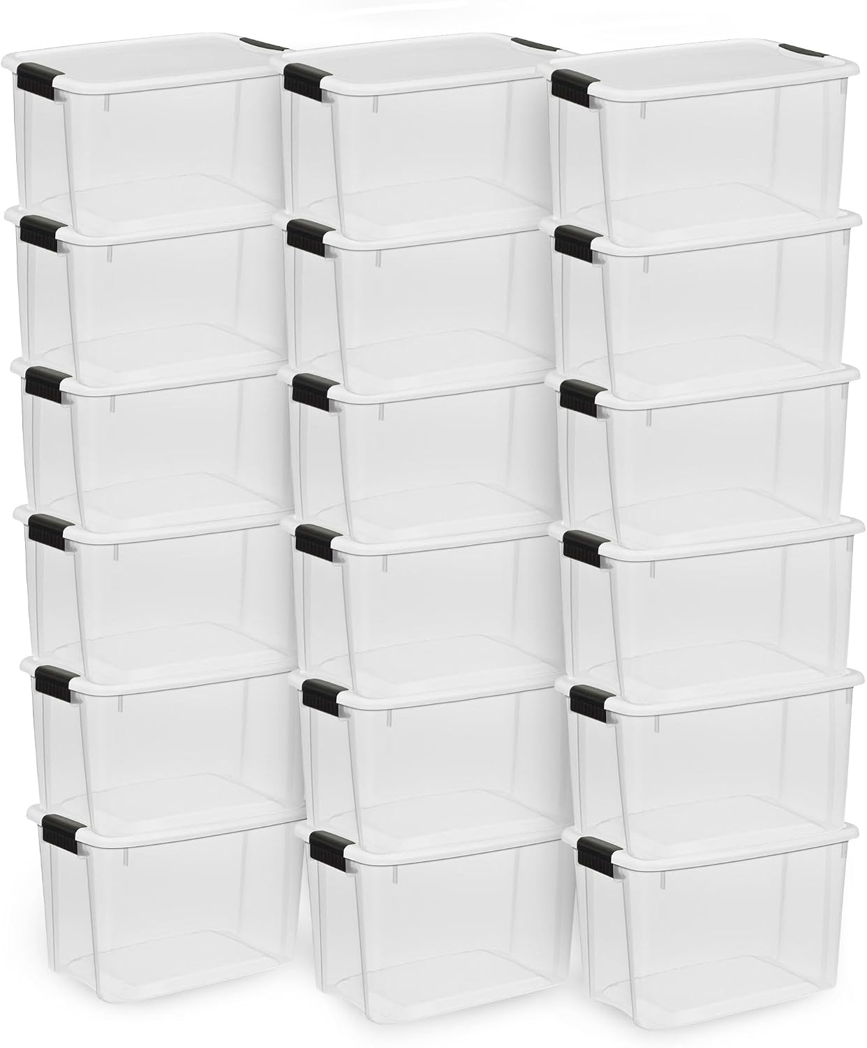 Sterilite 6-Pack Ultra Latching Box, Storage Bins with Lids, Clear Plastic, 18 Qt – Large Heavy-Duty Organizing Bin Containers for Home, Closet, Kitchen, Pantry, Bathroom, and Office