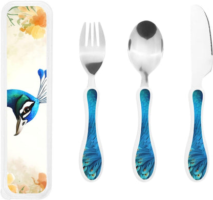 3-Piece Kids Silverware Set With Storage Case, Stainless Steel Reusable Children Safe Knife Spoon Fork Set Butterfly On Beautiful Flower Children Flatware Set For Kids Lunch Box