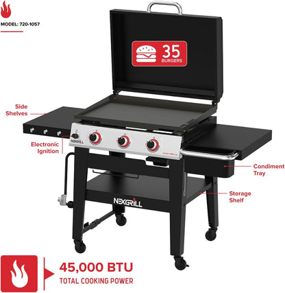 Nexgrill Daytona 4-Burner Propane Gas Griddle with Side Tables, 60000 BTU Flat Top Grill, 756 SQ In. Hot-Rolled Steel Cooking Space, Outdoor Cooking Barbeque, Black/Silver - 720-1058A