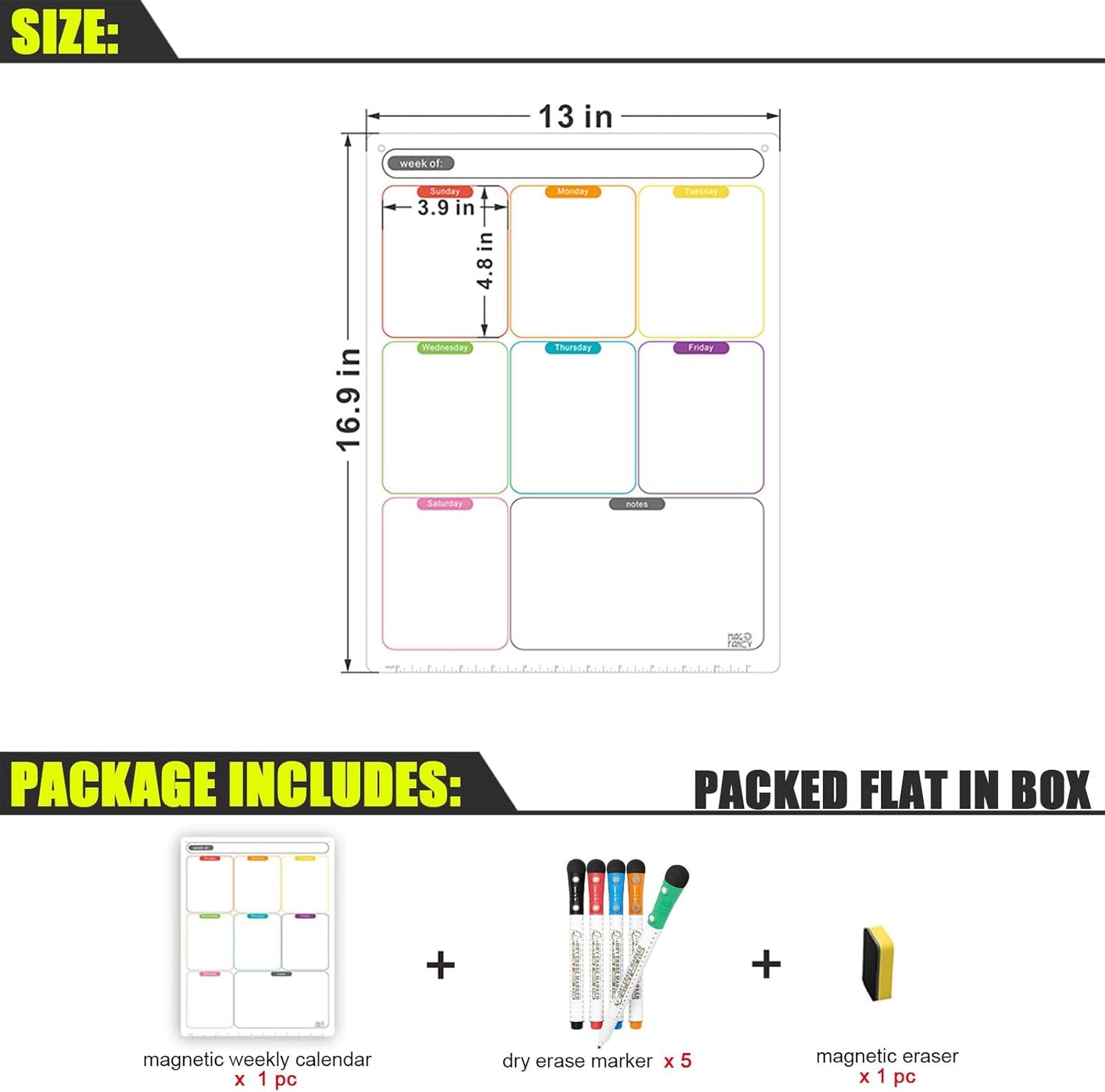 Mag-Fancy Vertical Magnetic Calendar for Refrigerator Set. Weekly Planner Dry Erase Fridge Calendar Whiteboard Menu Board - Thickened Magnet. Fine Marker & Organizers Reusable for Busy Home & Office