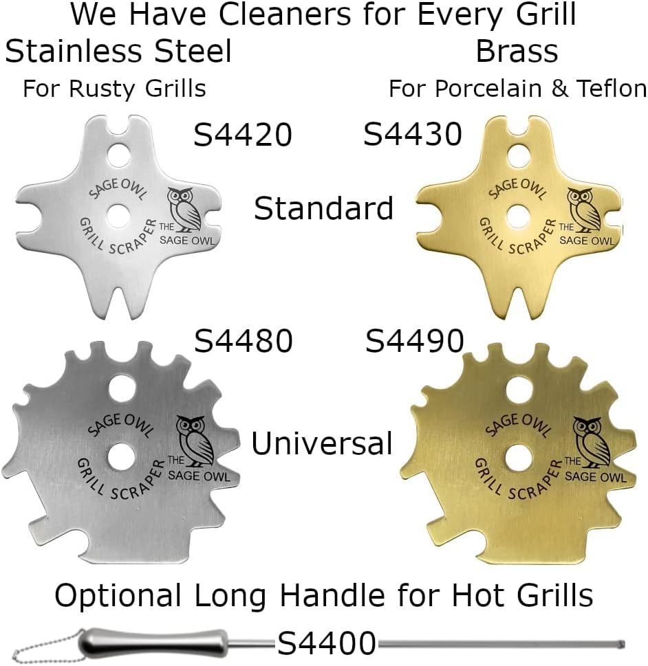 Sage Owl Bristle-Free Stainless Steel BBQ Grill Scraper with 17.5” Handle – Safe Universal Grill Cleaner for Outdoor Grills Barbecue Grilling Tools and Accessories - Gifts for Dad from Daughter