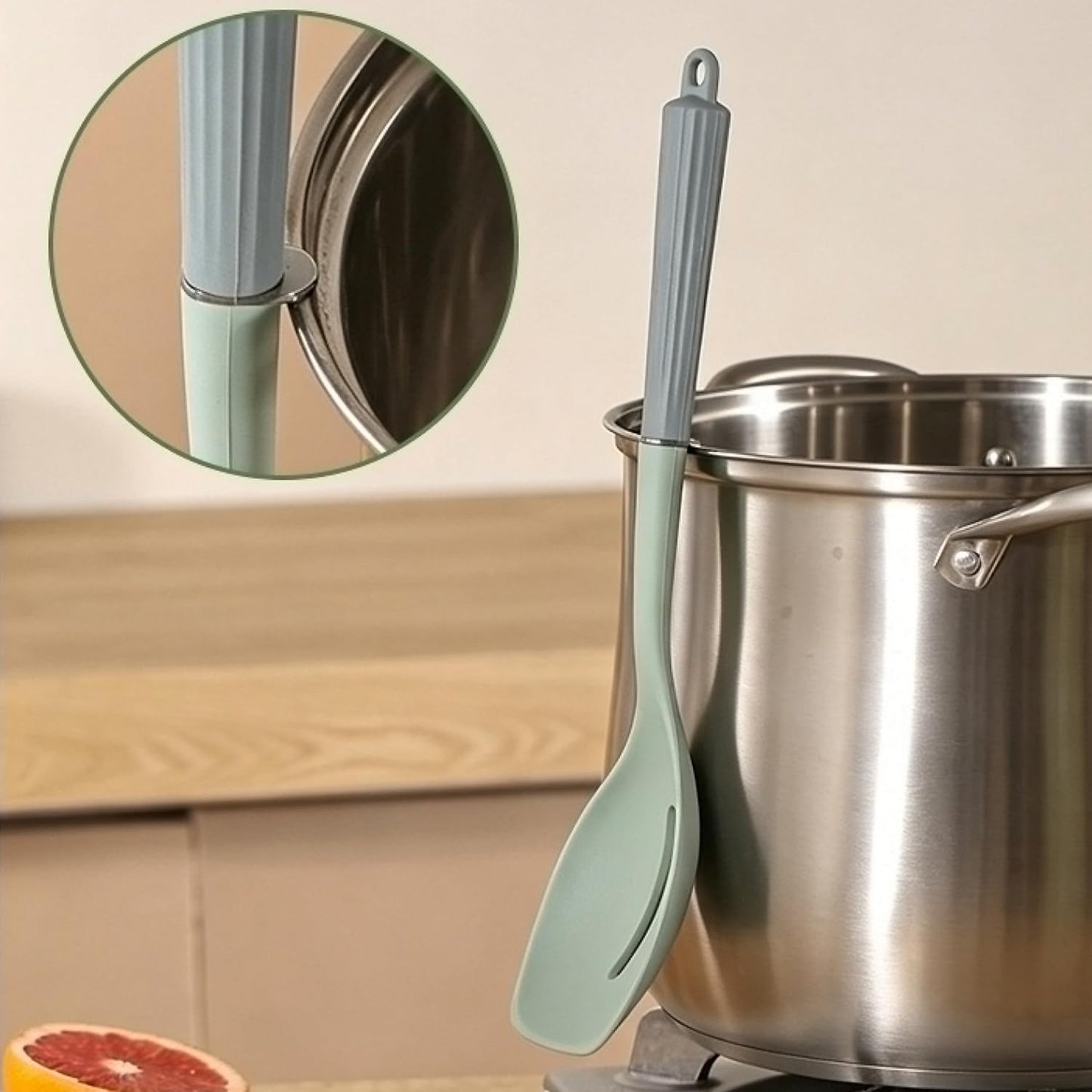 2 Pack Silicone Cooking Spoon Spatulas, Non Stick Large Rubber Spoon Set for Mixing, Serving, Draining, Scraping, 13Inch Heat Resistant Kitchen Utensils, Green+Grey