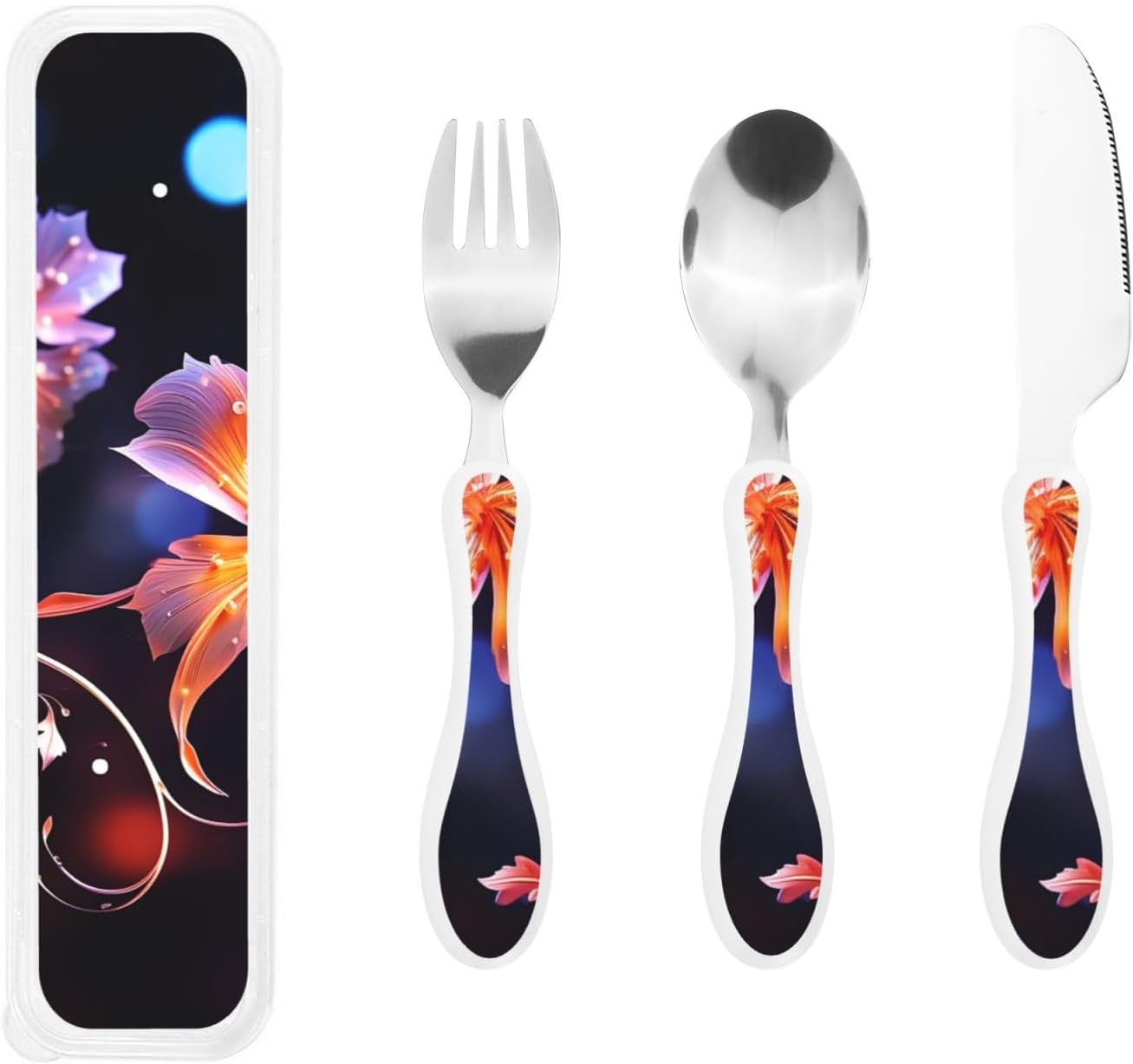 3-Piece Kids Silverware Set With Storage Case, Stainless Steel Reusable Children Safe Knife Spoon Fork Set Airplane Sunset Children Flatware Set For Kids Lunch Box
