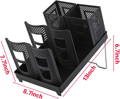 Detachable Paper Cup and Lid Holder, 6 Slots Disposable Cup Dispenser with Straw Organizer, Countertop Organizer for Coffee Station Bar Restaurant Office Breakroom (White)