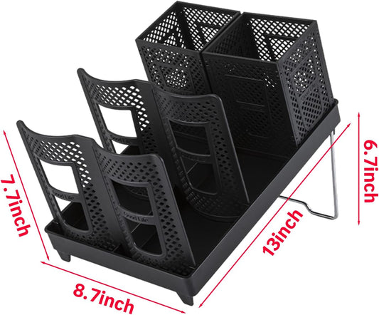 Detachable Paper Cup and Lid Holder, 6 Slots Disposable Cup Dispenser with Straw Organizer, Countertop Organizer for Coffee Station Bar Restaurant Office Breakroom (White)
