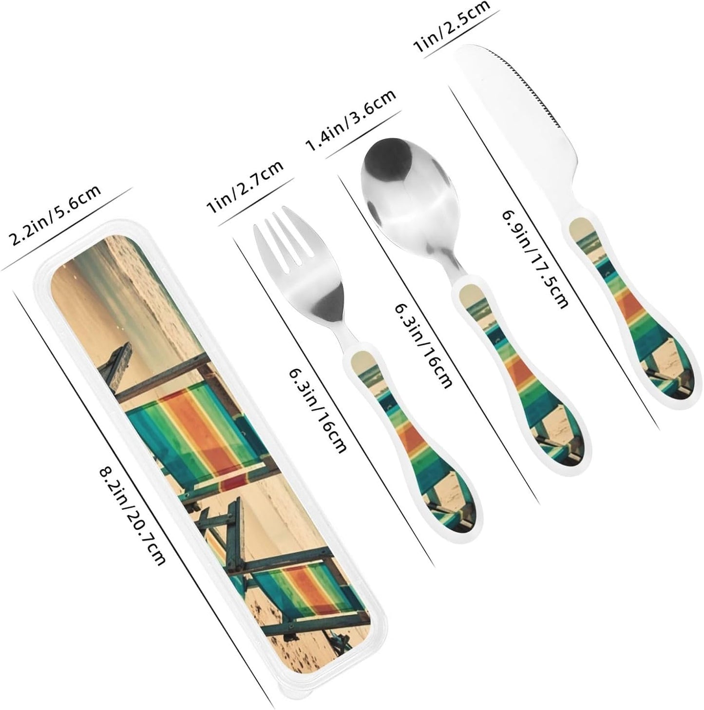 3-Piece Kids Silverware Set With Storage Case, Stainless Steel Reusable Children Safe Knife Spoon Fork Set Beach House Children Flatware Set For Kids Lunch Box