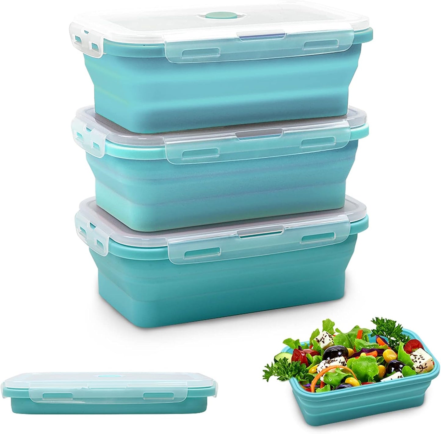 Alimat PluS 40.5oz Silicone Collapsible Food Storage Containers with Lids, 3 Pack Set 1200ml Folding Large Meal Prep Lunch Containers, Microwave, Freezer and Dishwasher Safe