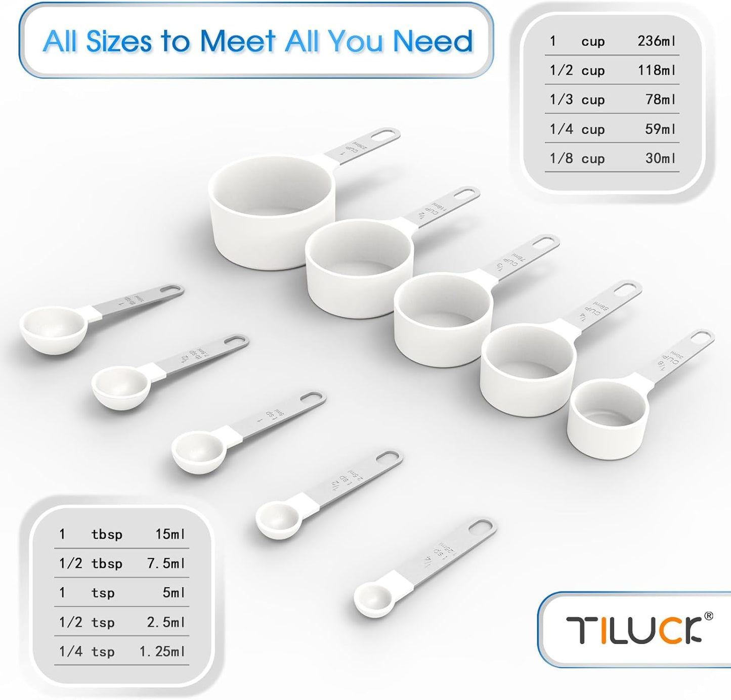 TILUCK Measuring Cups & Spoons Set, Stackable Cups and Spoons, Nesting Measure Cups with Stainless Steel Handle, Kitchen Gadgets for Cooking & Baking (Black)