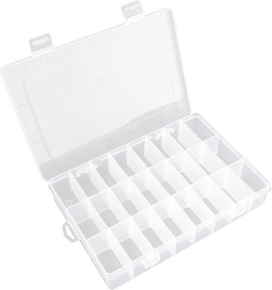 OALCQ 24 Grids Plastic Organizer Box With Dividers Clear Craft Storage Bead Organizer Box Earring Travel Pill Jewelry Organizers Storage Boxes Screw Seed Small Parts Hair Tie