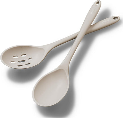Silicone Spoons for Cooking - Extra Large Kitchen Spoons for Mixing, Serving, & Stirring - 600°F Heat-Resistant Non Stick Utensils Ladle & Skimmer- Dishwasher Safe, Black