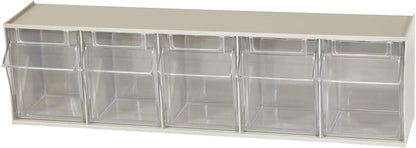 Akro-Mils TiltView Plastic Storage Cabinet with 6 Tilt Out Bins, Horizontal Organizer, Teacher Toolbox, and Office Supply Organizer, 23-5/8" W x 3-1/2" H x 3-3/4" D, Stone