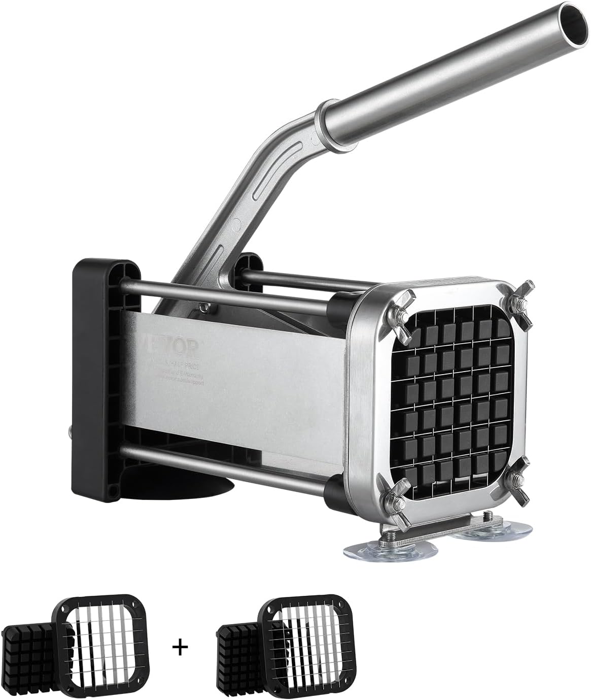 VEVOR French Fry Cutter, Potato Slicer with 1/2", "3/8", "1/4 Stainless Steel Blades, Manual Potato Cutter Chopper with Suction Cups, Great for Potato, French Fries, Cucumber, Vegetables, Carrot