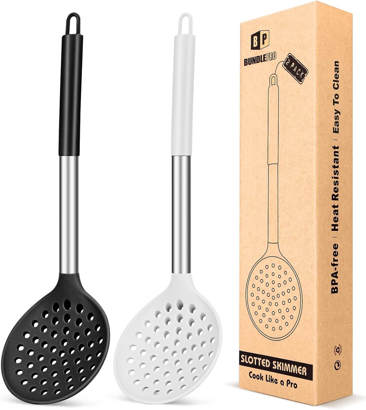 BUNDLEPRO Silicone Kitchen Ladle Strainer, 2 Pack, Black-Red
