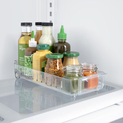 YouCopia RollOut Fridge Caddy BPA-Free Clear Rolling Refrigerator Organizer Bin with Adjustable Dividers and Handles, 9" Wide
