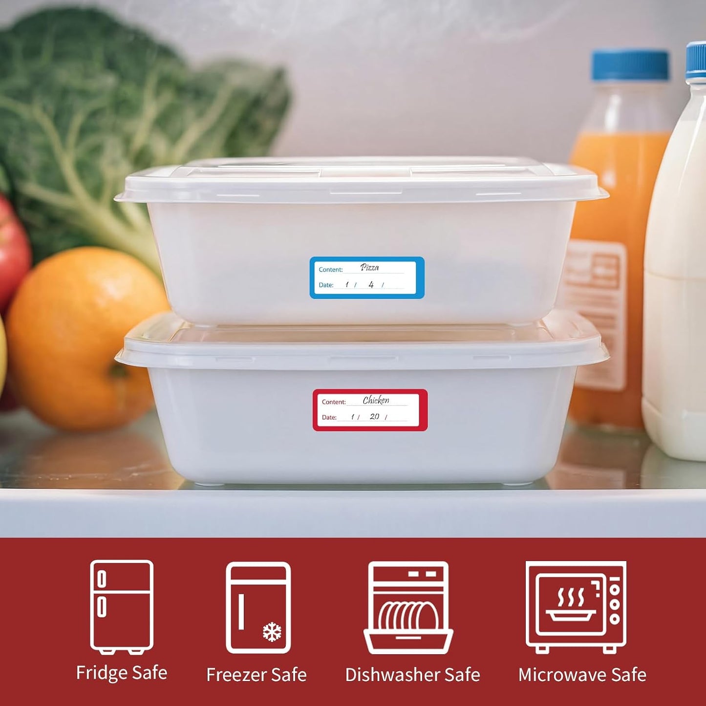 1000 PCS Removable Freezer Labels with Dispenser - 1" x 3" Food Labels for Containers Freezer Tape, Easy to Peel Off, No Residue (Blue+ Red)
